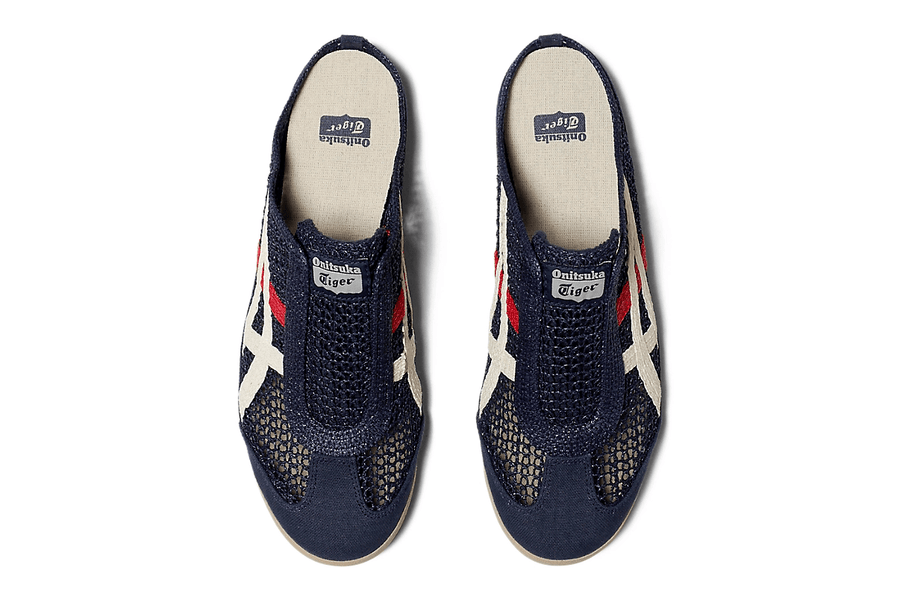 Vista superior do Onitsuka Tiger Onitsuka Tiger Mexico 66 Sabot Iron Navy Cream mostrando abertura, lingueta e cadarços