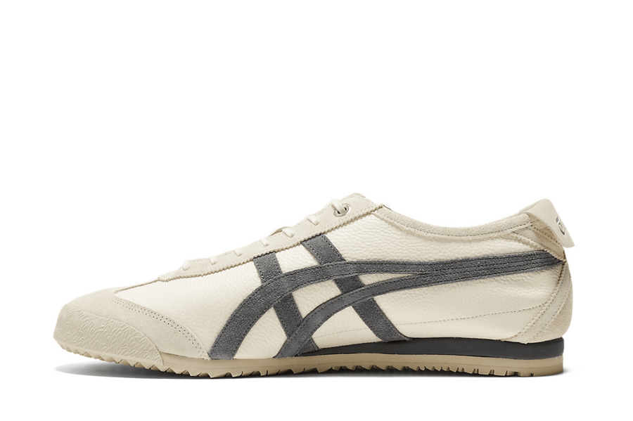 Vista lateral do Onitsuka Tiger Onitsuka Tiger Mexico 66 SD Birch Metropolis mostrando design do cabedal e logo da marca