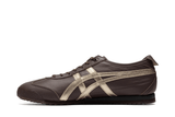 Vista lateral do Onitsuka Tiger Onitsuka Tiger Mexico 66 SD Licorice Brown Champagne mostrando design do cabedal e logo da marca