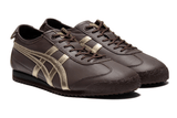 Vista superior do Onitsuka Tiger Onitsuka Tiger Mexico 66 SD Licorice Brown Champagne mostrando abertura, lingueta e cadarços