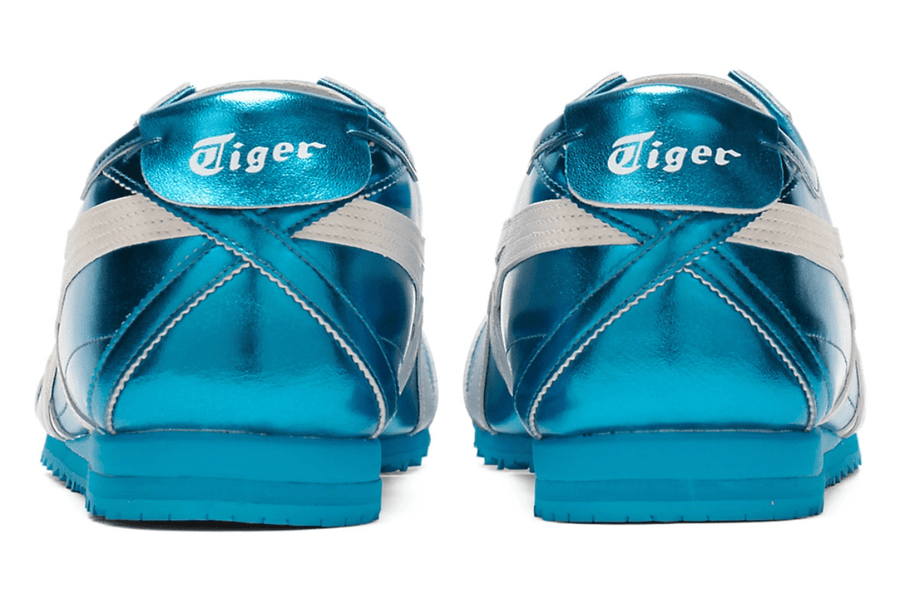 Vista em detalhe do Onitsuka Tiger Onitsuka Tiger Mexico 66 SD Metallic Series Pale Mint Cream mostrando textura do material e acabamento