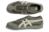 Vista traseira do Onitsuka Tiger Onitsuka Tiger Mexico 66 SD Vin Mantle Green Ivory mostrando calcanheira e detalhes do solado