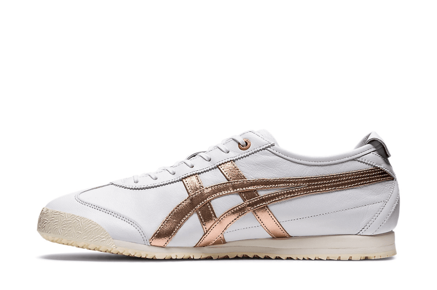Vista lateral do Onitsuka Tiger Onitsuka Tiger Mexico 66 SD White/Rose Gold mostrando design do cabedal e logo da marca