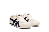 Vista traseira do Onitsuka Tiger Onitsuka Tiger Mexico 66 Slip-On Kids Birch/Midnight mostrando calcanheira e detalhes do solado