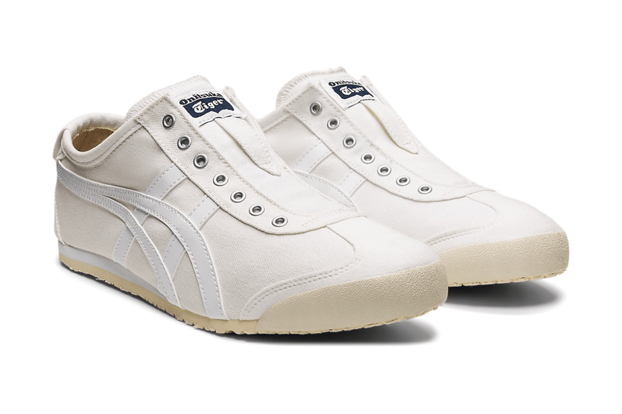 Vista superior do Onitsuka Tiger Onitsuka Tiger Mexico 66 Slip-On White mostrando abertura, lingueta e cadarços