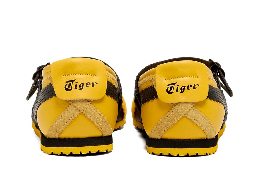 Vista frontal do Onitsuka Tiger Onitsuka Tiger Mexico 66 TGRS Yellow/Black mostrando biqueira e costuras