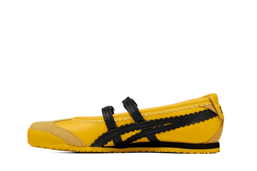 Vista lateral do Onitsuka Tiger Onitsuka Tiger Mexico 66 TGRS Yellow/Black mostrando design do cabedal e logo da marca