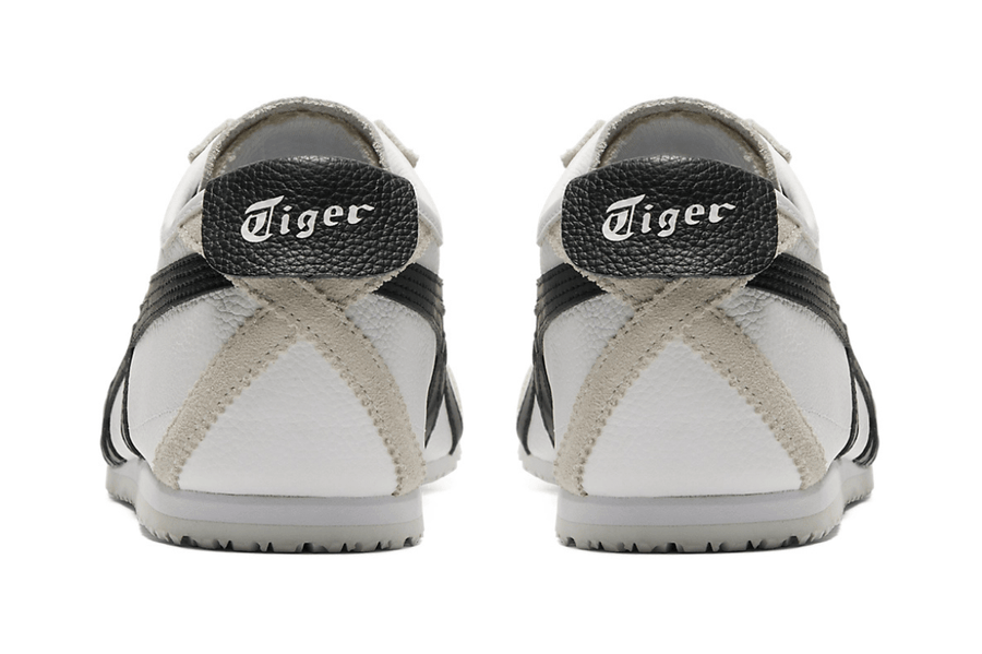 Vista frontal do Onitsuka Tiger Onitsuka Tiger Mexico 66 White Black mostrando biqueira e costuras