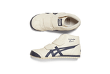 Vista traseira do Onitsuka Tiger Onitsuka Tiger Mexico Mid Runner Kids Birch/India INK mostrando calcanheira e detalhes do solado