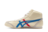 Vista traseira do Onitsuka Tiger Onitsuka Tiger Mexico Mid Runner White/Blue mostrando calcanheira e detalhes do solado
