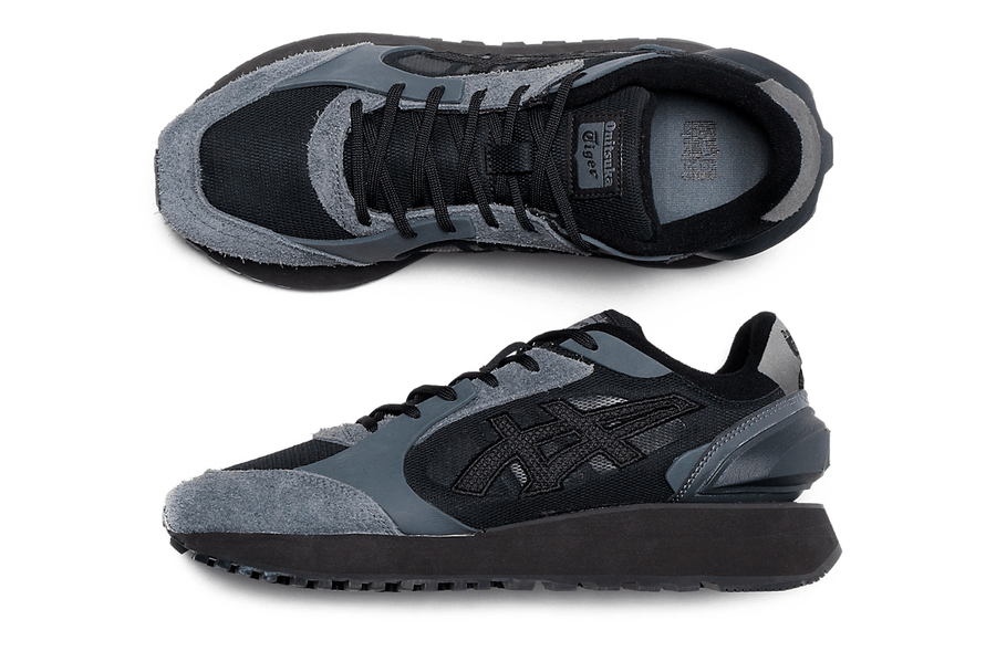 Vista na caixa do Onitsuka Tiger Onitsuka Tiger Moage Black Carrier Grey mostrando embalagem original da marca