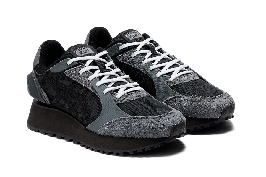 Vista na caixa do Onitsuka Tiger Onitsuka Tiger Moage Black Carrier Grey mostrando embalagem original da marca