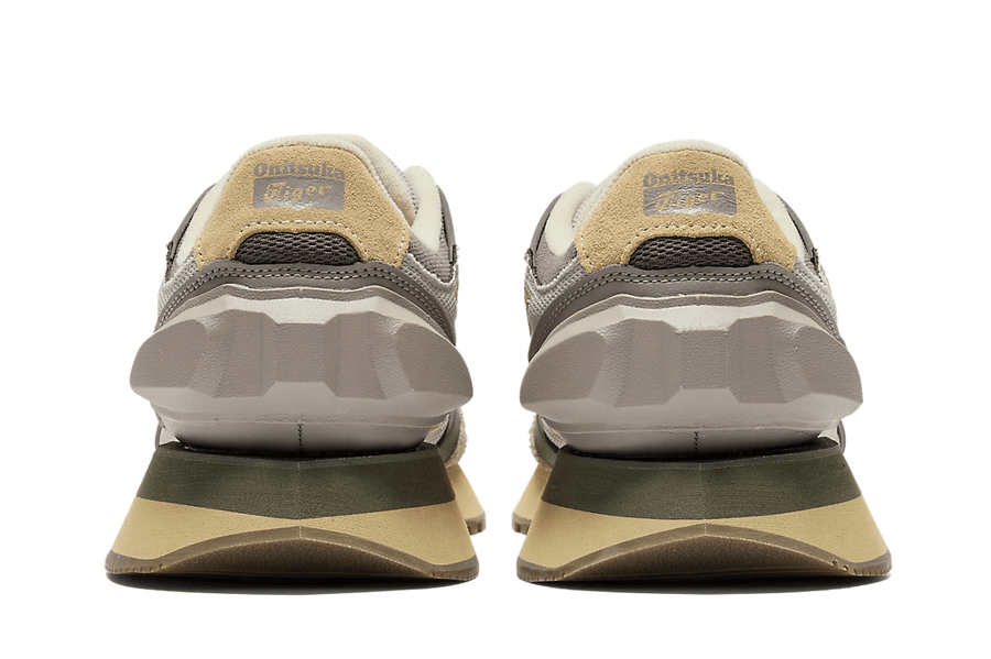 Vista frontal do Onitsuka Tiger Onitsuka Tiger Moage Co Oyster Grey/Feather Grey mostrando biqueira e costuras