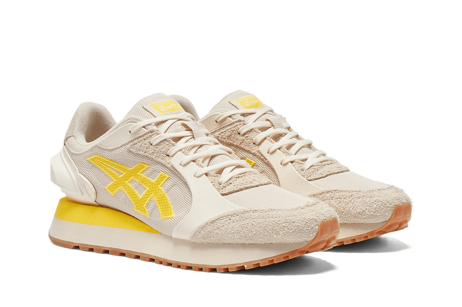 Vista na caixa do Onitsuka Tiger Onitsuka Tiger Moage Mineral Beige/Vibrant Yellow mostrando embalagem original da marca