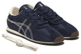 Vista frontal do Onitsuka Tiger Onitsuka Tiger Tiger Corsair A55 Midnight Cream mostrando biqueira e costuras
