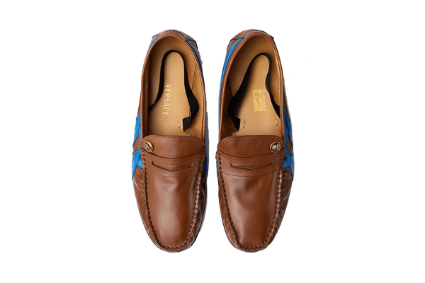Tênis Onitsuka Tiger x Versace Sakura Leather Loafers Brown Blue Marrom