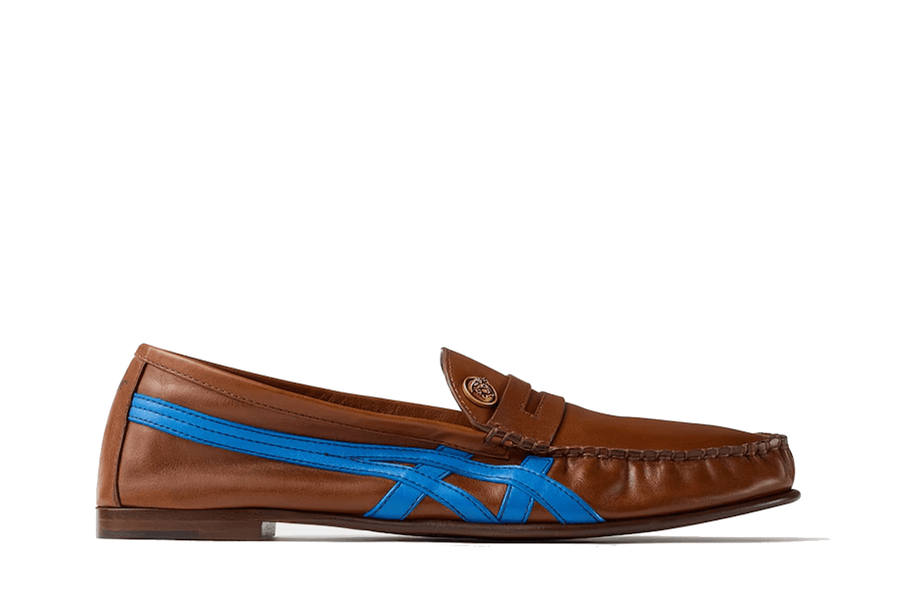 バイロン　GSS Tiger Woods SPEC Tênis Onitsuka Tiger x Versace Sakura Leather Loafers Brown Blue
