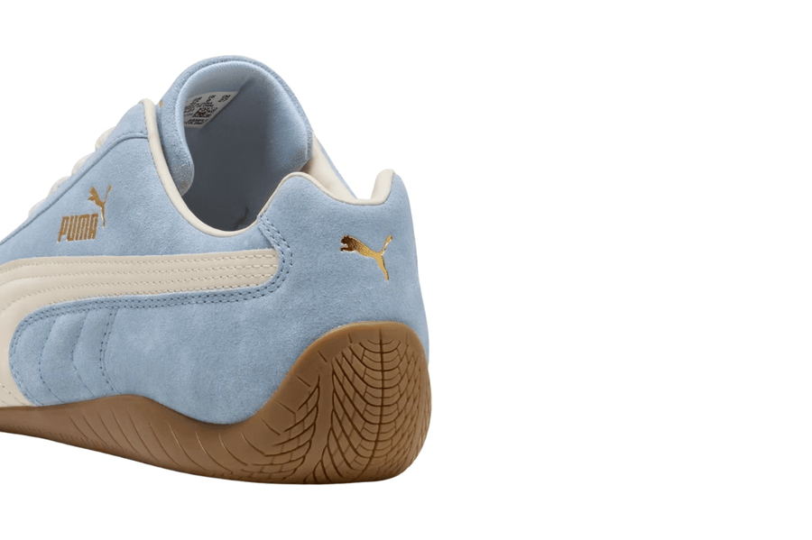 Vista superior do Puma Puma Speedcat Faded Haute Tropic Alpine Snow mostrando abertura, lingueta e cadarços