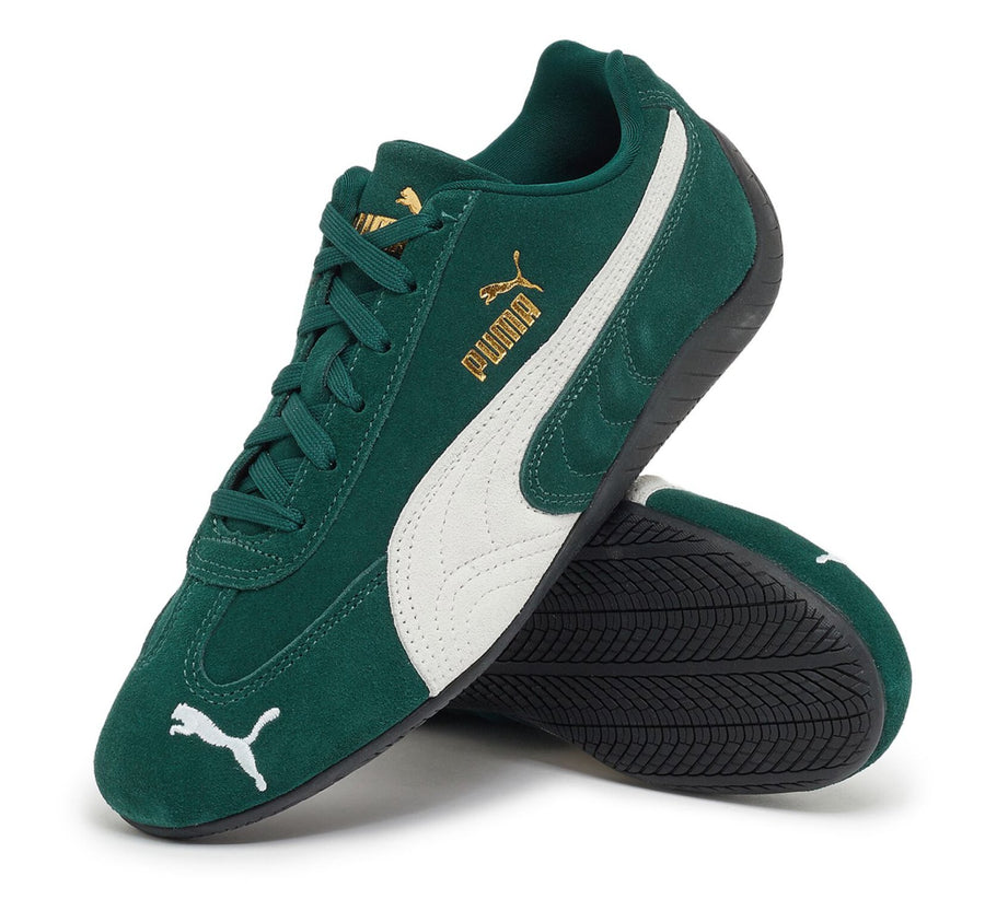 Vista superior do Puma Puma Speedcat OG Dark Myrtle White mostrando abertura, lingueta e cadarços