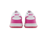 Vista superior do Nike Nike Dunk Low GS Laser Fuchsia mostrando abertura, lingueta e cadarços