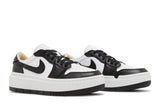 Vista frontal do Jordan Nike Air Jordan 1 Elevate Low Black White mostrando biqueira e costuras