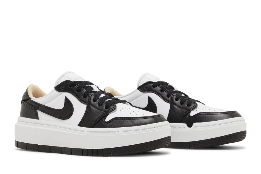 Vista frontal do Jordan Nike Air Jordan 1 Elevate Low Black White mostrando biqueira e costuras