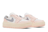 Vista frontal do Jordan Nike Air Jordan 1 Elevate Low Guava Ice mostrando biqueira e costuras