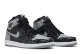 Vista frontal do Jordan Nike Air Jordan 1 High Og Rebellionaire mostrando biqueira e costuras