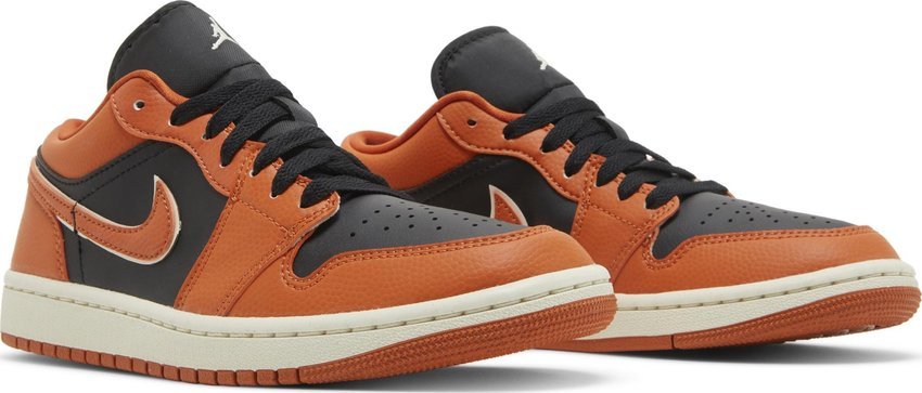 Vista frontal do Jordan Nike Air Jordan 1 Low SE Sport Spice mostrando biqueira e costuras