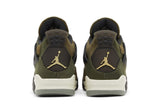 Vista superior do Jordan Nike Air Jordan 4 Craft Medium Olive mostrando abertura, lingueta e cadarços