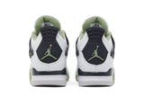 Vista superior do Jordan Nike Air Jordan 4 Seafoam Branco/Verde mostrando abertura, lingueta e cadarços