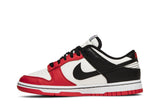 Vista lateral do Nike NBA x Nike Dunk Low Chicago Vermelho/Preto mostrando design do cabedal e logo da marca