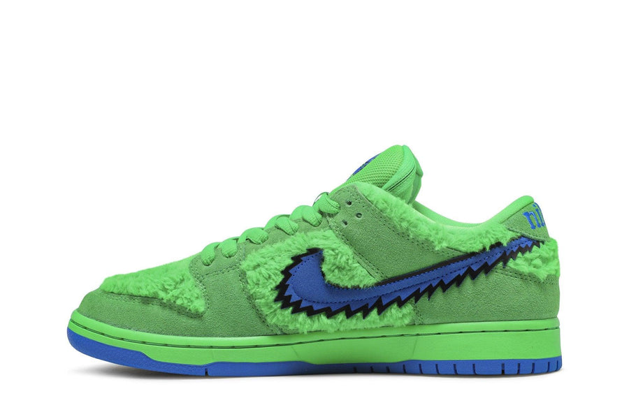 Vista lateral do Nike Nike Dunk SB Grateful Dead Green mostrando design do cabedal e logo da marca