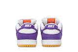 Vista superior do Nike Nike SB Dunk Low Pro ISO Orange Label Court Purple mostrando abertura, lingueta e cadarços
