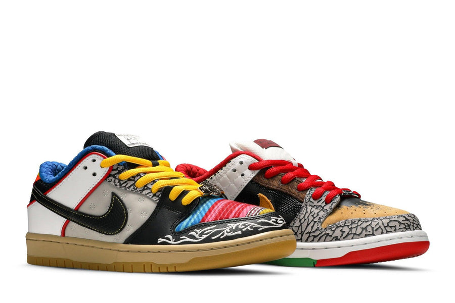 Vista frontal do Nike Nike SB Dunk Low What The P-Rod Colorido mostrando biqueira e costuras