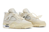 Vista frontal do Jordan Nike Off-White x Air Jordan 4 Sail mostrando biqueira e costuras