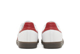 Vista superior do Adidas Adidas Samba OG White Scarlet mostrando abertura, lingueta e cadarços