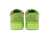 Vista superior do Adidas The Grinch x adidas Forum Low Green mostrando abertura, lingueta e cadarços